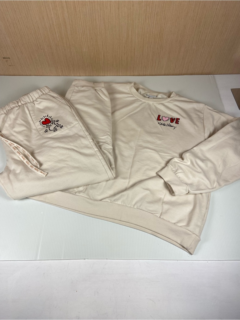 Keith Haring Love Sweatshirt Jogger Set XL Cream Lounge Set Art